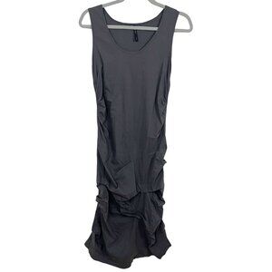 Porto Gray Ruched Sleeveless Midi Dress Lagenlook Artsy - Size 1, Small, US 6